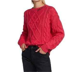 MOTHER | The Jumper (Misfit) Red Crewneck Cable Knit Sweater Size Small EUC